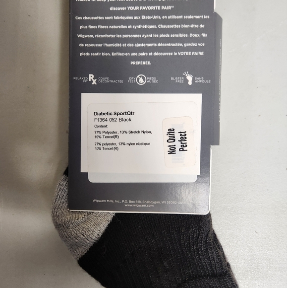 Wigwam Unisex Diabetic Black Sport Quarter Socks |NQP| |Womens 6-10/Mens 5-9.5| - Picture 8 of 8